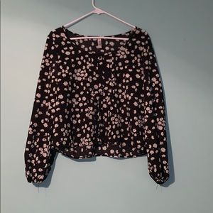 Black Sunflower Print Blouse